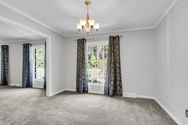 598 Maple Branch Rd, Reevesville, SC 29471 - empty room with a chandelier, carpet, and ornamental molding