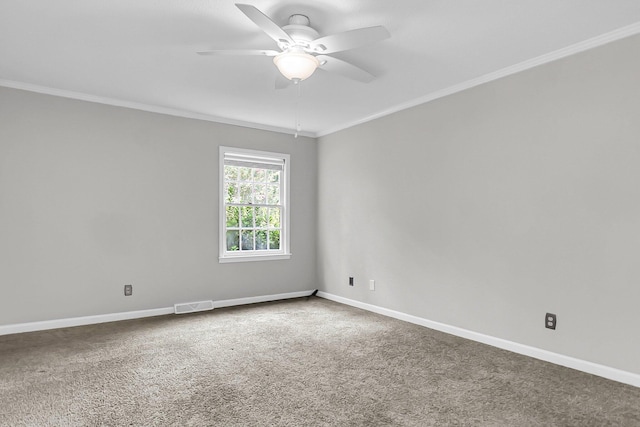 598 Maple Branch Rd, Reevesville, SC 29471 - empty room featuring ornamental molding, a ceiling fan, and carpet