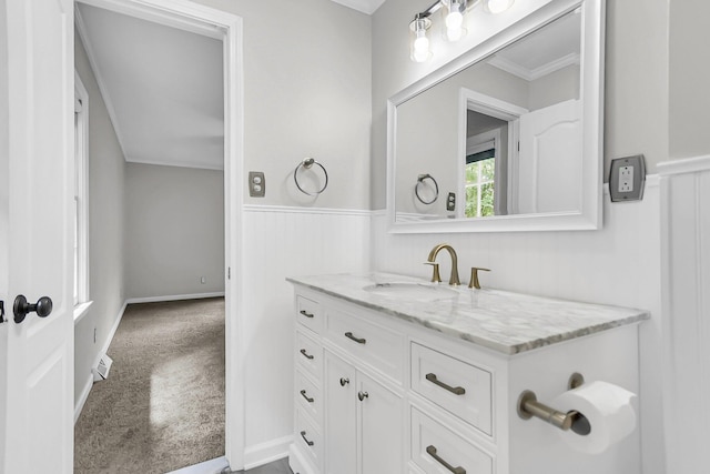 598 Maple Branch Rd, Reevesville, SC 29471 - bathroom featuring vanity, crown molding, and wainscoting