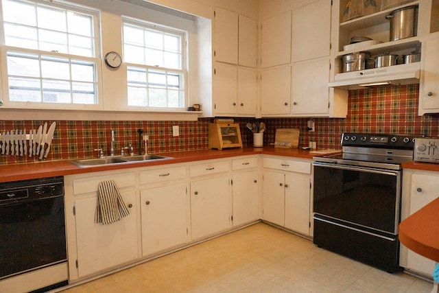 203 Weiters St, Walterboro, SC 29488 - kitchen featuring black appliances, a sink, tasteful backsplash, and under cabinet range hood