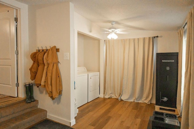 203 Weiters St, Walterboro, SC 29488 - laundry room with independent washer and dryer, wood finished floors, ceiling fan, a textured ceiling, and baseboards