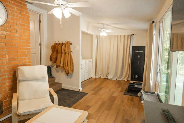 203 Weiters St, Walterboro, SC 29488 - living area featuring a ceiling fan, light wood finished floors, independent washer and dryer, and baseboards