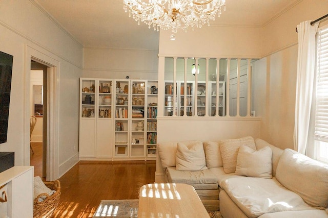 203 Weiters St, Walterboro, SC 29488 - living area featuring a chandelier, wood finished floors, and crown molding