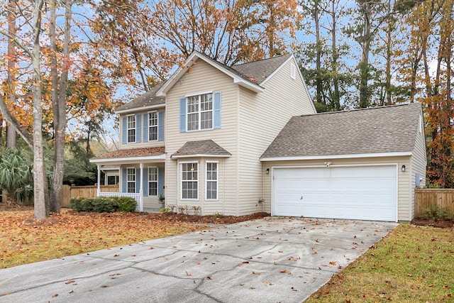 front of property with covered porch and a garage