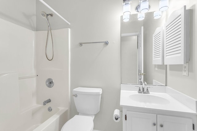 full bathroom featuring shower / washtub combination, vanity, and toilet