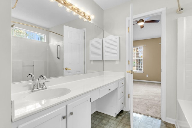 bathroom with vanity and ceiling fan