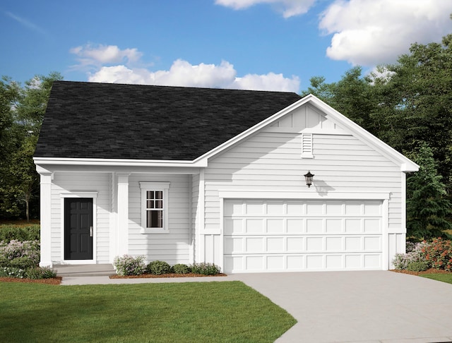 528 Pender Woods Dr, Summerville, SC 29486 - view of front facade featuring driveway, an attached garage, a shingled roof, a front lawn, and board and batten siding
