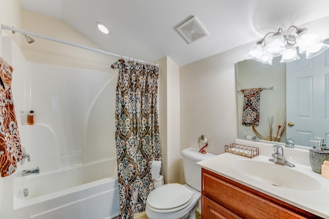 404 Norwood Ct, Moncks Corner, SC 29461 - bathroom featuring vanity, shower / bathtub combination with curtain, vaulted ceiling, and a chandelier