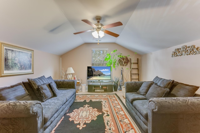 404 Norwood Ct, Moncks Corner, SC 29461 - living room featuring a ceiling fan and vaulted ceiling