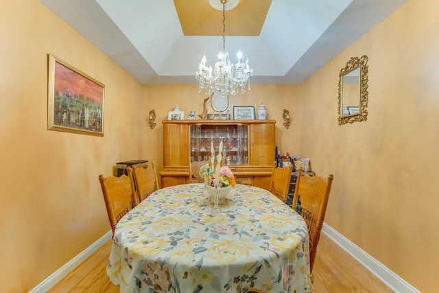 404 Norwood Ct, Moncks Corner, SC 29461 - dining space with wood finished floors, a chandelier, and a tray ceiling