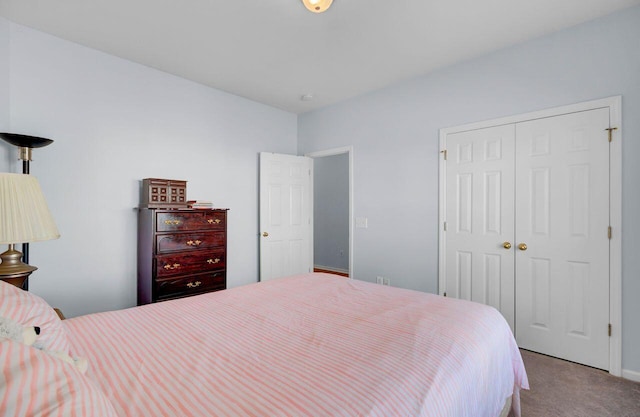 bedroom with a closet and carpet floors