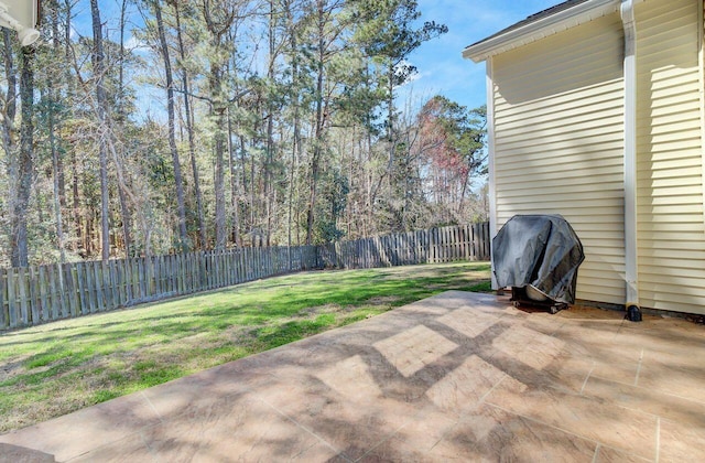 exterior space featuring a fenced backyard and a patio area