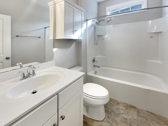 full bath with vanity,  shower combination, and toilet