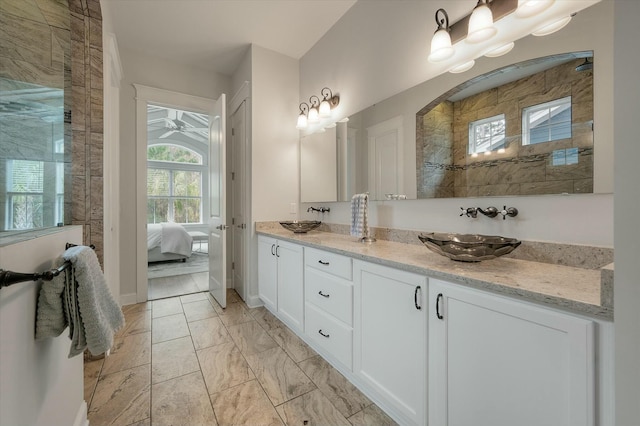 bathroom featuring vanity and walk in shower