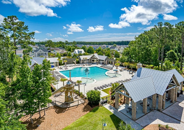 view of swimming pool featuring a gazebo and a patio