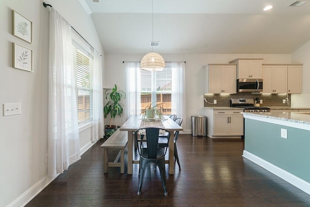 1250 Hammrick Ln, Johns Island, SC 29455 - dining space featuring dark wood-style floors, lofted ceiling, and recessed lighting
