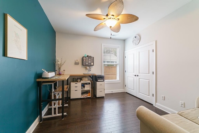1250 Hammrick Ln, Johns Island, SC 29455 - office space featuring ceiling fan and dark wood-style floors