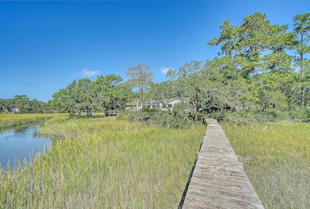 dock area with a water view