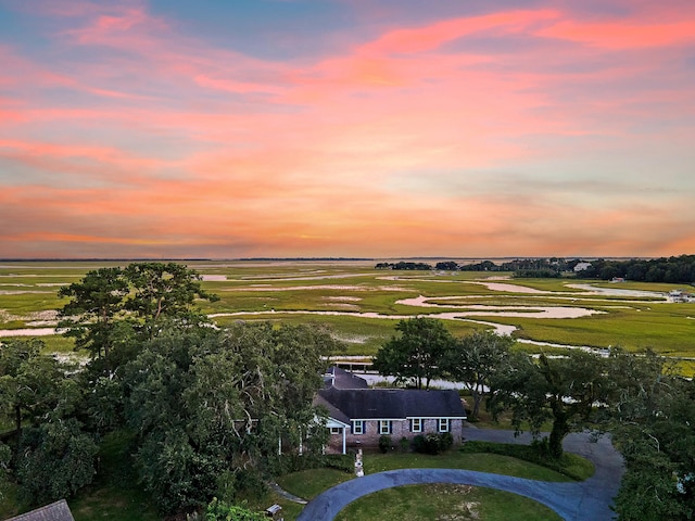 aerial view at dusk with a rural view