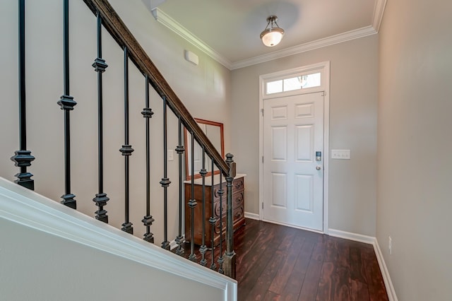 8038 Regency Elm Dr, North Charleston, SC 29406 - entrance foyer featuring baseboards, hardwood / wood-style floors, crown molding, and stairway