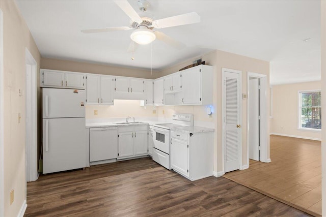 1383 Camp Rd Unit C, Charleston, SC 29412 - kitchen featuring white appliances, white cabinetry, dark wood-type flooring, and light countertops