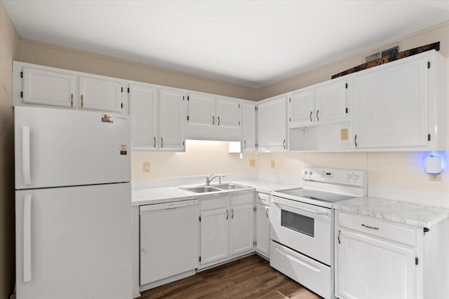 1383 Camp Rd Unit C, Charleston, SC 29412 - kitchen with white appliances, white cabinetry, and dark wood-style flooring