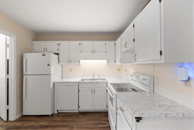 1383 Camp Rd Unit C, Charleston, SC 29412 - kitchen featuring white appliances, white cabinets, dark wood finished floors, and light countertops