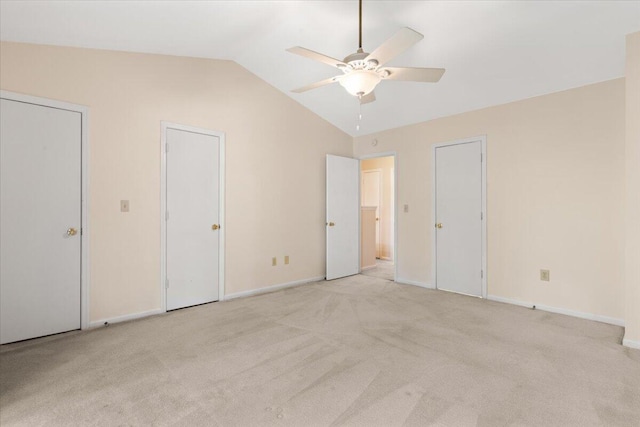 1383 Camp Rd Unit C, Charleston, SC 29412 - unfurnished bedroom with multiple closets, vaulted ceiling, carpet floors, and a ceiling fan