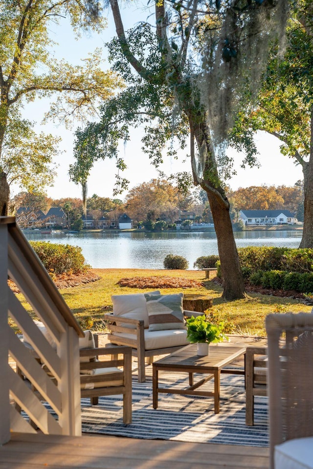 deck with a water view