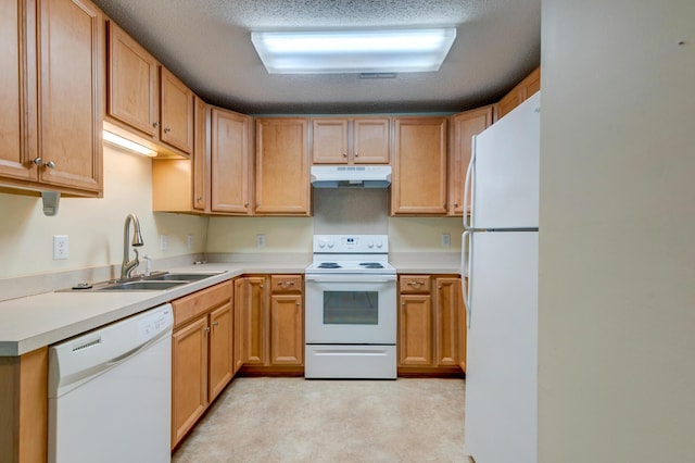 6280 Rolling Fork Rd Unit 302, North Charleston, SC 29406 - kitchen featuring white appliances, under cabinet range hood, light countertops, and a textured ceiling
