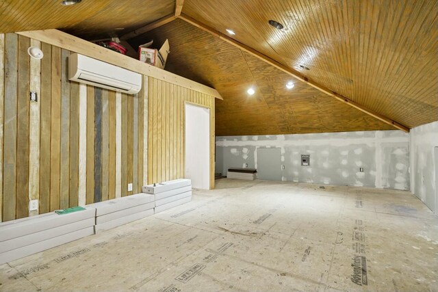 818 Club Cottage Ct, Edisto Beach, SC 29438 - additional living space featuring a wall mounted AC, lofted ceiling, and wooden ceiling