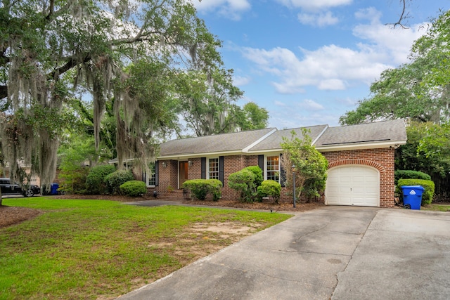 614 Beauregard St, Charleston, SC 29412 - single story home with an attached garage, brick siding, a front yard, concrete driveway, and a shingled roof