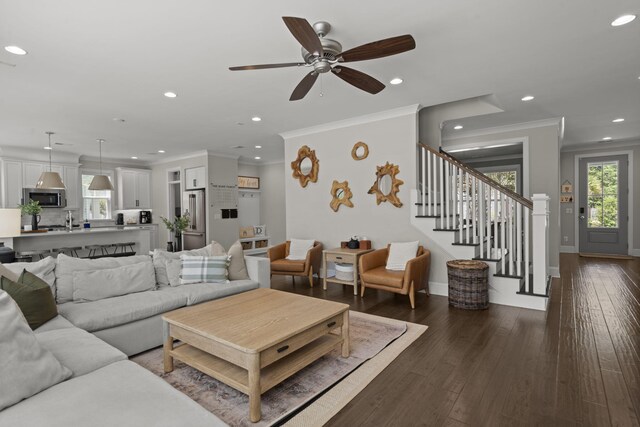 4019 Cascades Thrust, Summerville, SC 29483 - living room featuring stairs, a healthy amount of sunlight, and recessed lighting