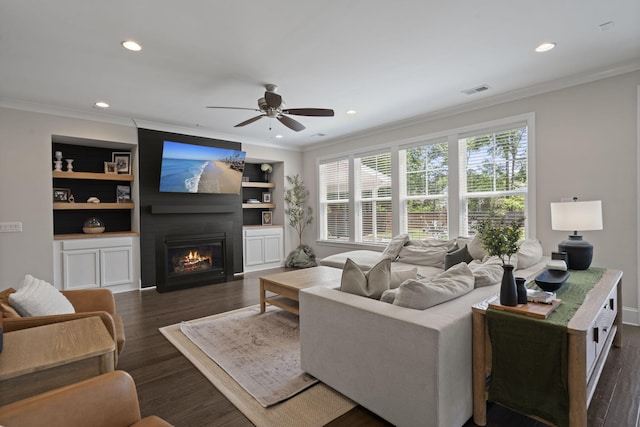4019 Cascades Thrust, Summerville, SC 29483 - living area featuring recessed lighting, dark wood finished floors, and crown molding
