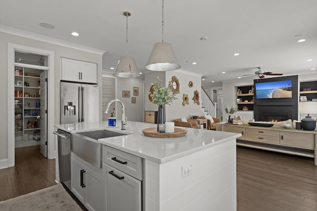 4019 Cascades Thrust, Summerville, SC 29483 - kitchen with a sink, ornamental molding, recessed lighting, and appliances with stainless steel finishes