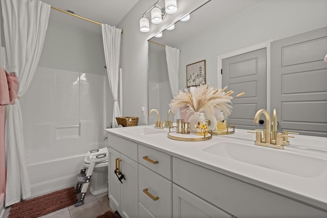 4019 Cascades Thrust, Summerville, SC 29483 - full bathroom featuring double vanity, tile patterned floors, shower / tub combo with curtain, and a sink