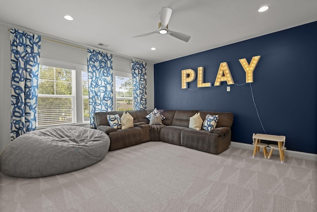 4019 Cascades Thrust, Summerville, SC 29483 - carpeted living room with baseboards, ceiling fan, and recessed lighting