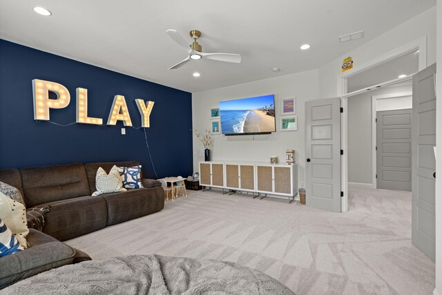 4019 Cascades Thrust, Summerville, SC 29483 - carpeted living room with visible vents, baseboards, ceiling fan, and recessed lighting