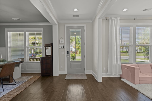 4019 Cascades Thrust, Summerville, SC 29483 - foyer entrance with ornamental molding, dark wood-type flooring, and visible vents