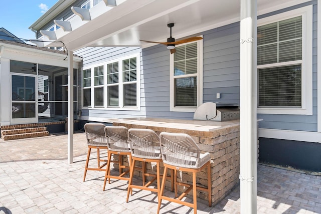 4019 Cascades Thrust, Summerville, SC 29483 - view of patio / terrace featuring a ceiling fan, a sunroom, outdoor wet bar, area for grilling, and entry steps