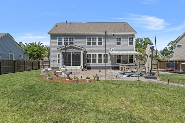 4019 Cascades Thrust, Summerville, SC 29483 - back of house with a sunroom, a patio area, a fenced backyard, and a yard