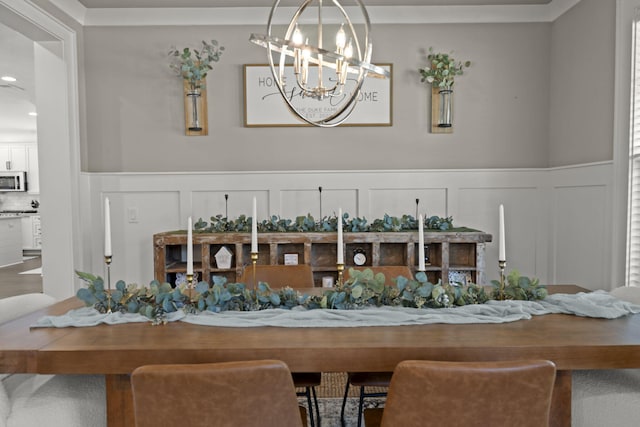 4019 Cascades Thrust, Summerville, SC 29483 - dining room with a wainscoted wall, a chandelier, and a decorative wall