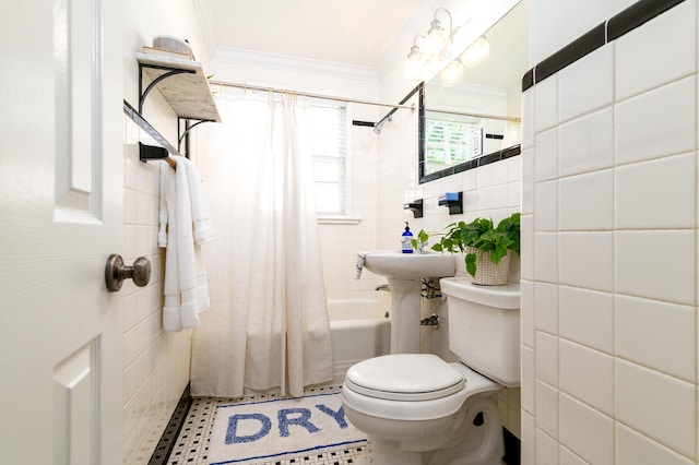 31 Lyttleton Ave, Charleston, SC 29407 - full bathroom featuring tile walls, ornamental molding, and shower / tub combo
