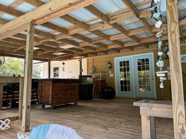 wooden terrace with french doors