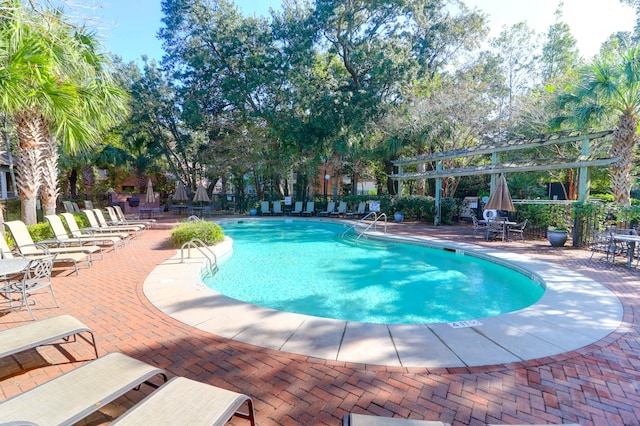 view of swimming pool featuring a patio area