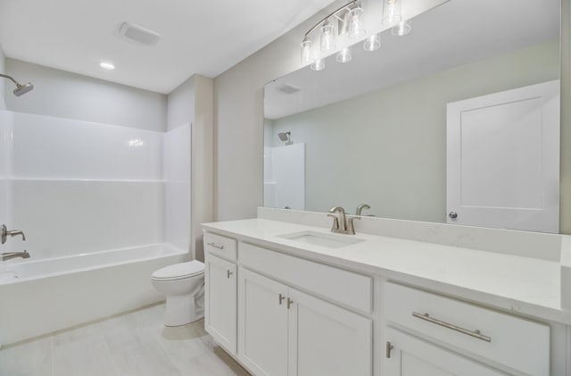 full bathroom with toilet, shower / tub combination, and vanity