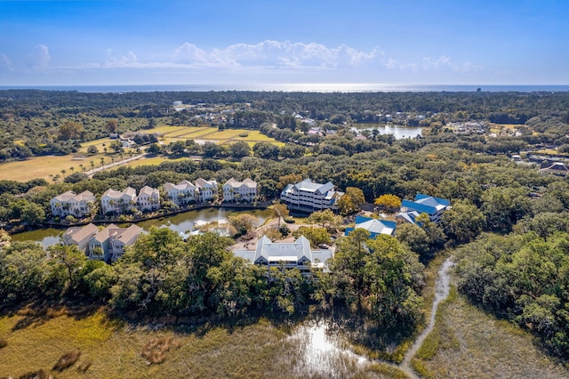 aerial view with a water view