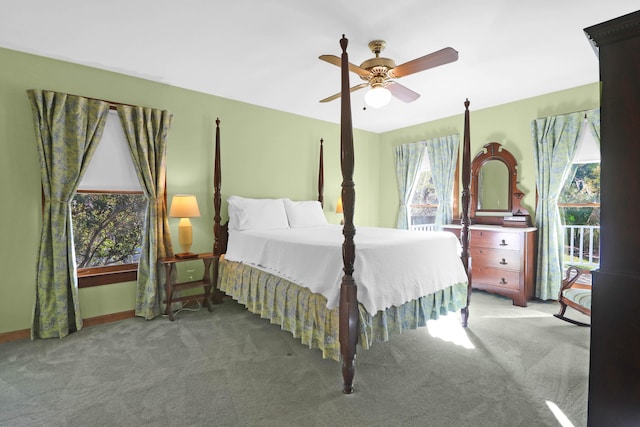 bedroom featuring ceiling fan and carpet floors