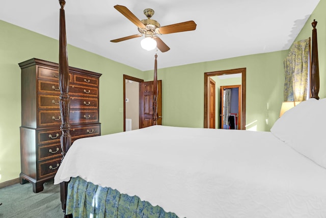 bedroom featuring ceiling fan and carpet flooring