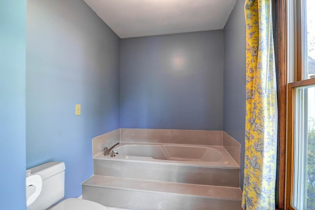 bathroom featuring toilet and a washtub